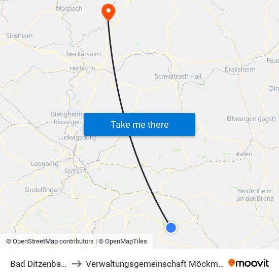 Bad Ditzenbach to Verwaltungsgemeinschaft Möckmühl map