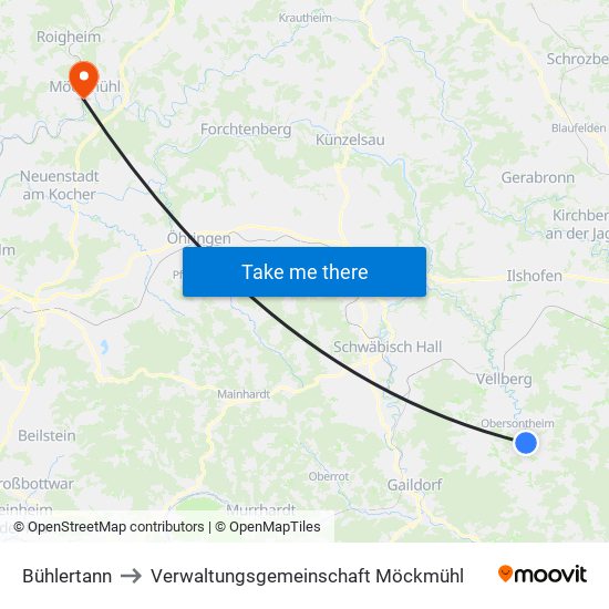 Bühlertann to Verwaltungsgemeinschaft Möckmühl map