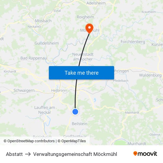 Abstatt to Verwaltungsgemeinschaft Möckmühl map