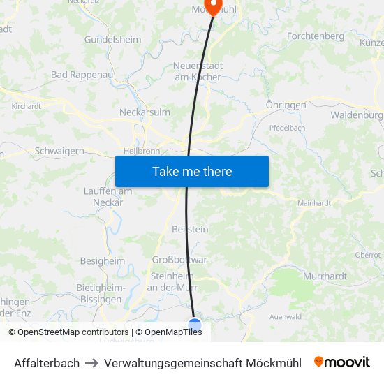 Affalterbach to Verwaltungsgemeinschaft Möckmühl map