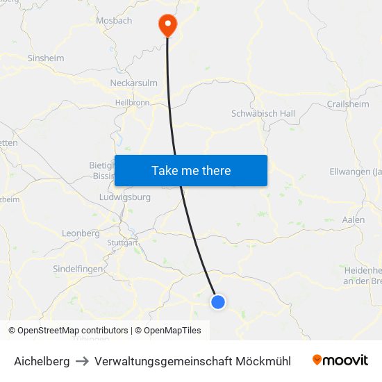 Aichelberg to Verwaltungsgemeinschaft Möckmühl map