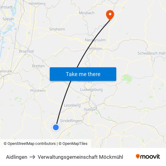 Aidlingen to Verwaltungsgemeinschaft Möckmühl map