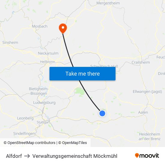 Alfdorf to Verwaltungsgemeinschaft Möckmühl map