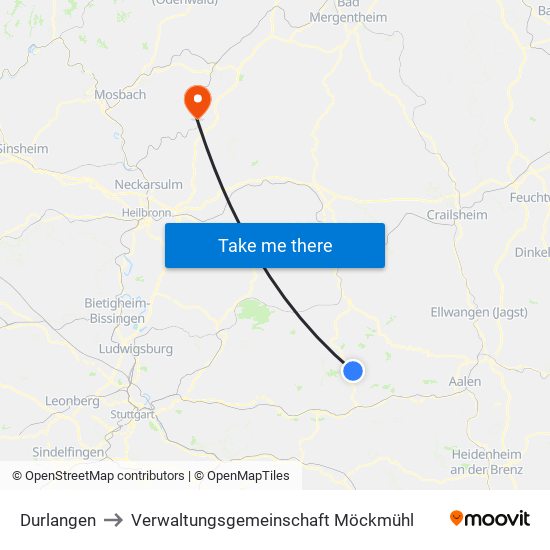 Durlangen to Verwaltungsgemeinschaft Möckmühl map