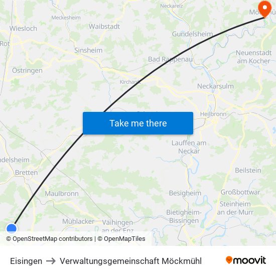 Eisingen to Verwaltungsgemeinschaft Möckmühl map