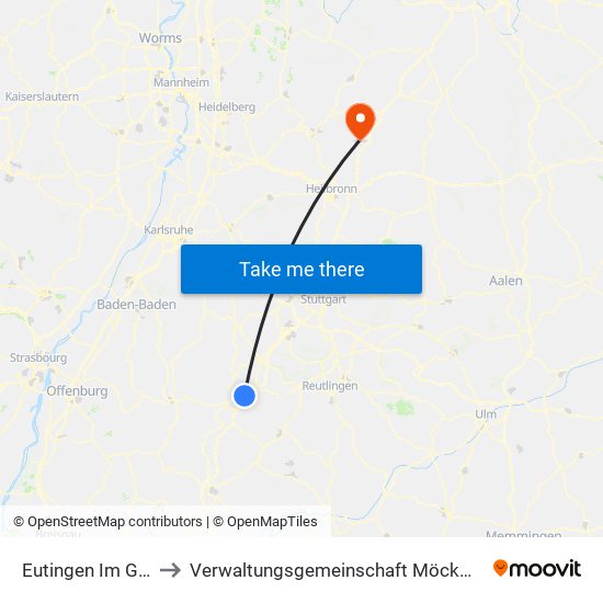 Eutingen Im Gäu to Verwaltungsgemeinschaft Möckmühl map