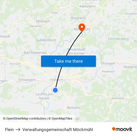 Flein to Verwaltungsgemeinschaft Möckmühl map