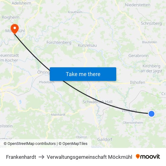 Frankenhardt to Verwaltungsgemeinschaft Möckmühl map