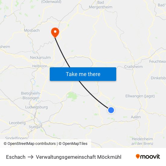 Eschach to Verwaltungsgemeinschaft Möckmühl map