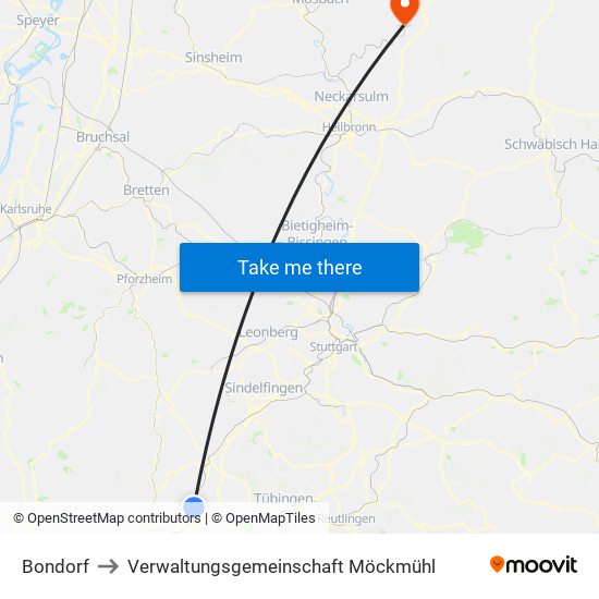 Bondorf to Verwaltungsgemeinschaft Möckmühl map