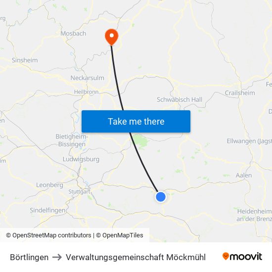 Börtlingen to Verwaltungsgemeinschaft Möckmühl map