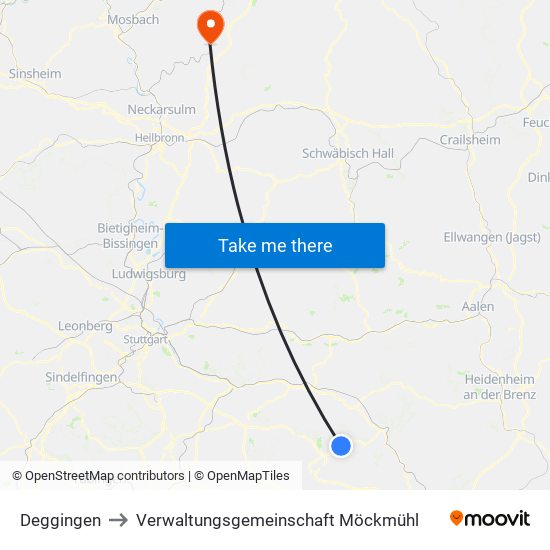 Deggingen to Verwaltungsgemeinschaft Möckmühl map