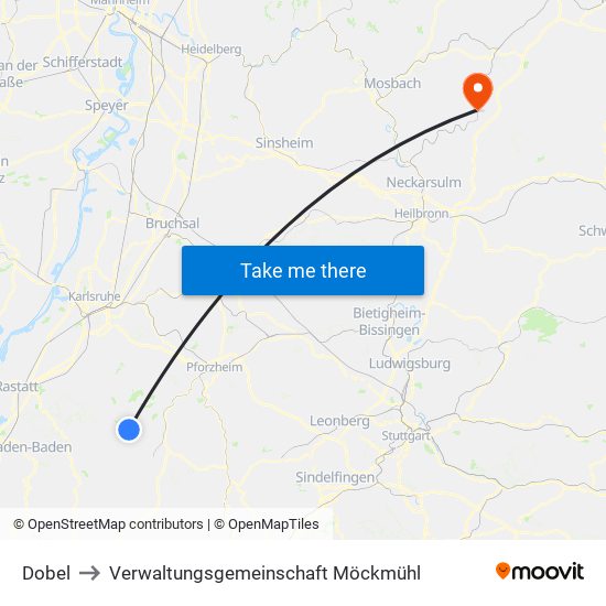 Dobel to Verwaltungsgemeinschaft Möckmühl map