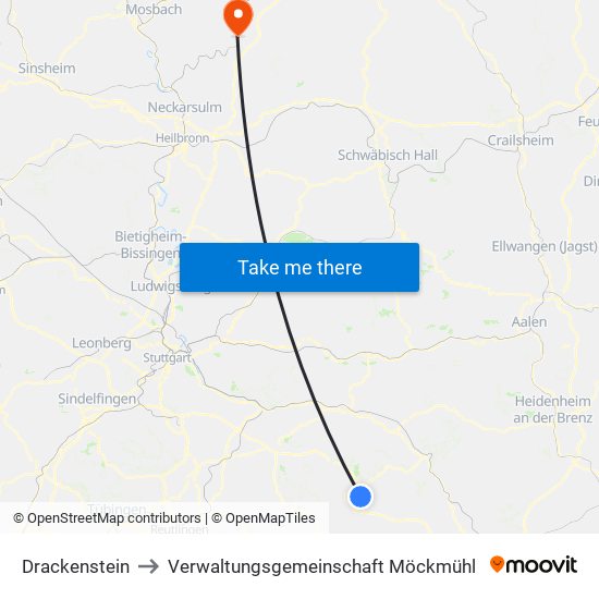 Drackenstein to Verwaltungsgemeinschaft Möckmühl map