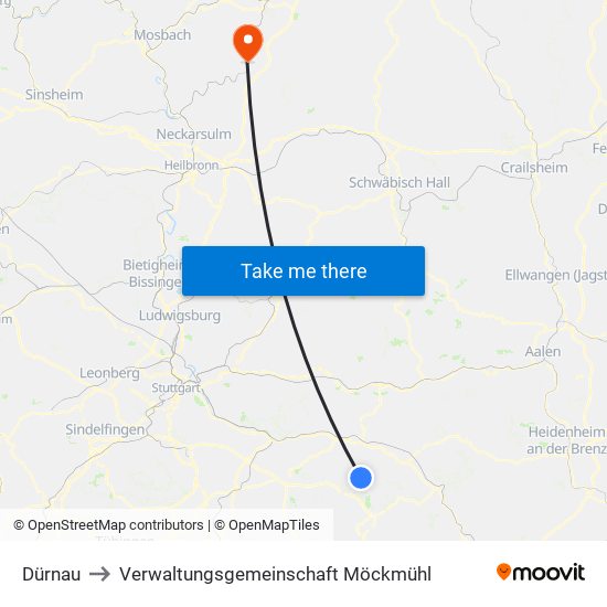 Dürnau to Verwaltungsgemeinschaft Möckmühl map