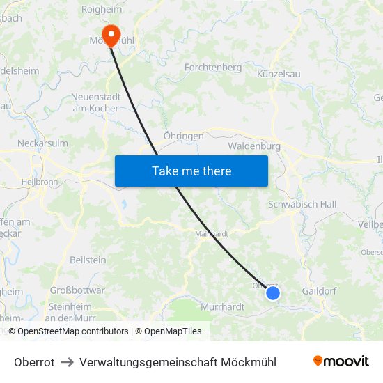 Oberrot to Verwaltungsgemeinschaft Möckmühl map