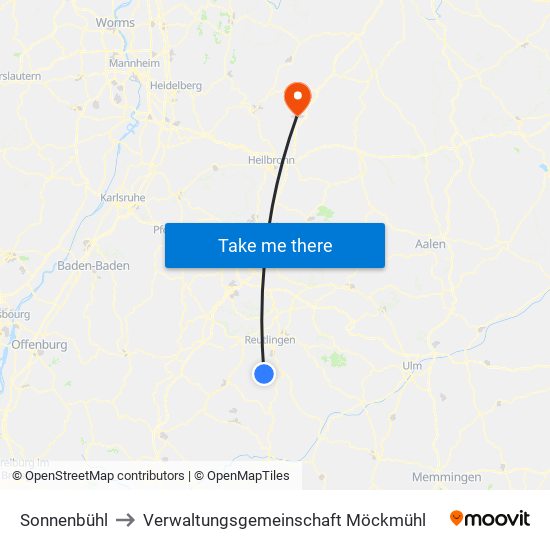 Sonnenbühl to Verwaltungsgemeinschaft Möckmühl map