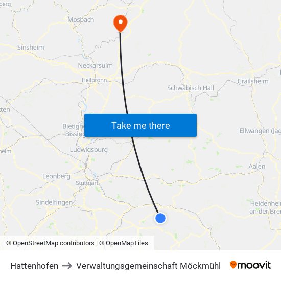 Hattenhofen to Verwaltungsgemeinschaft Möckmühl map