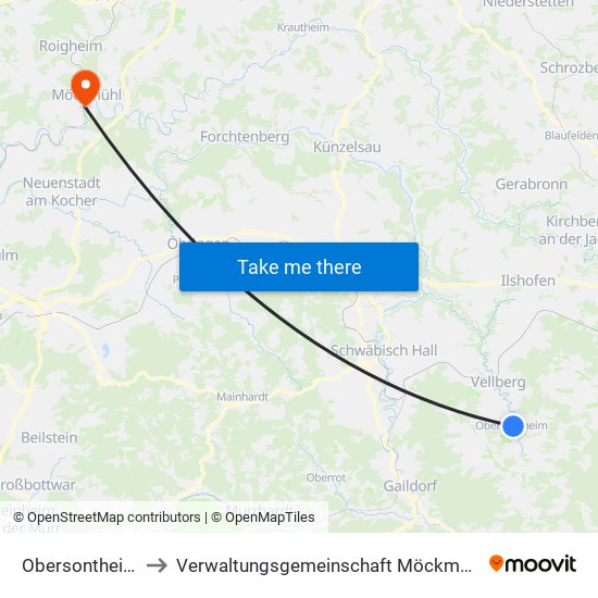 Obersontheim to Verwaltungsgemeinschaft Möckmühl map