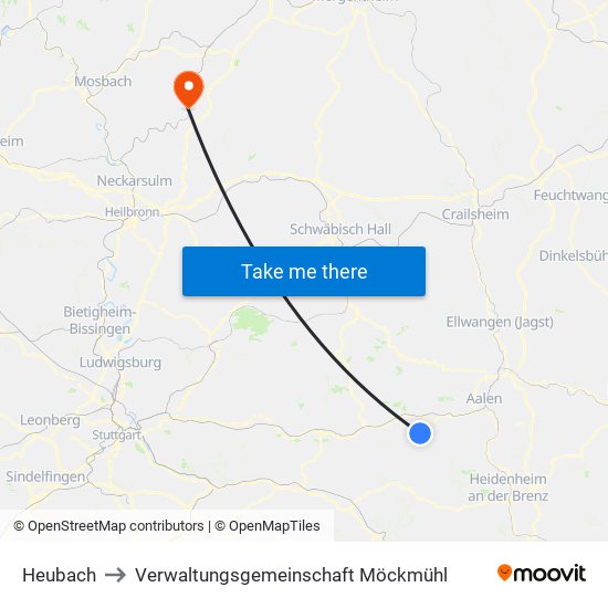 Heubach to Verwaltungsgemeinschaft Möckmühl map