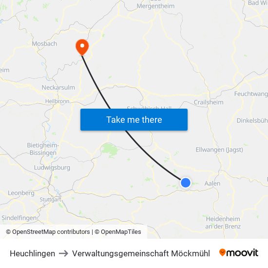 Heuchlingen to Verwaltungsgemeinschaft Möckmühl map