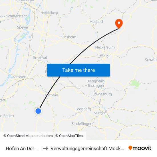 Höfen An Der Enz to Verwaltungsgemeinschaft Möckmühl map