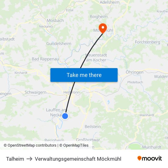 Talheim to Verwaltungsgemeinschaft Möckmühl map