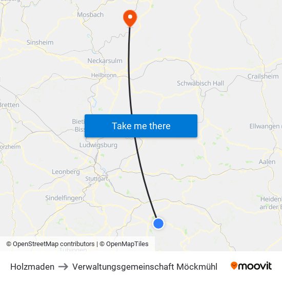 Holzmaden to Verwaltungsgemeinschaft Möckmühl map
