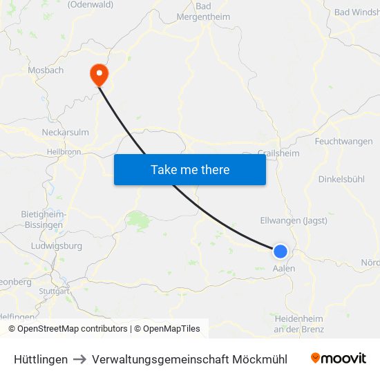 Hüttlingen to Verwaltungsgemeinschaft Möckmühl map