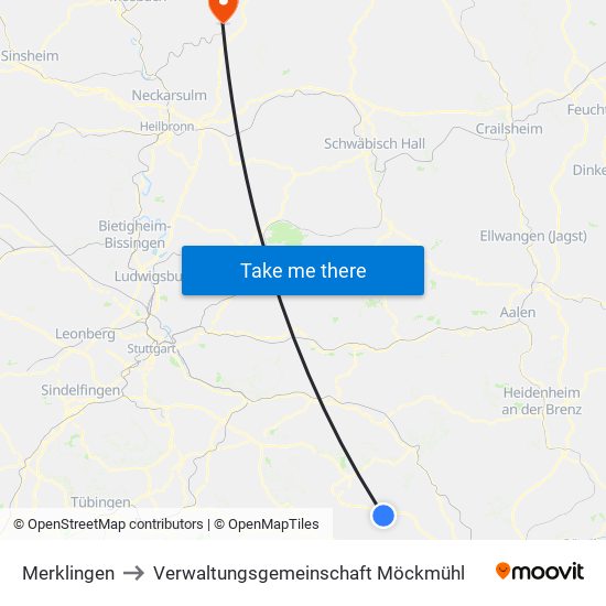 Merklingen to Verwaltungsgemeinschaft Möckmühl map