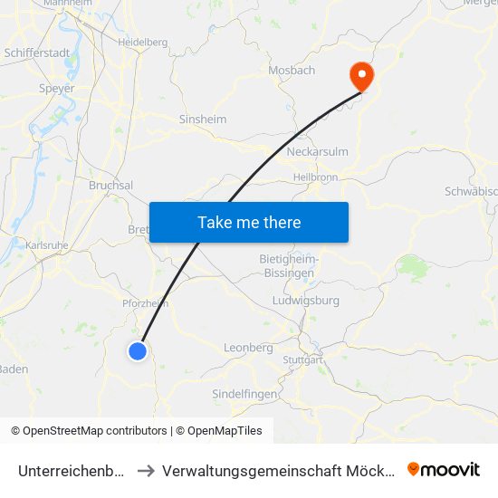 Unterreichenbach to Verwaltungsgemeinschaft Möckmühl map