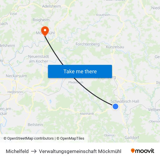 Michelfeld to Verwaltungsgemeinschaft Möckmühl map