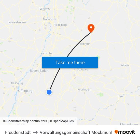 Freudenstadt to Verwaltungsgemeinschaft Möckmühl map