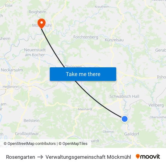 Rosengarten to Verwaltungsgemeinschaft Möckmühl map