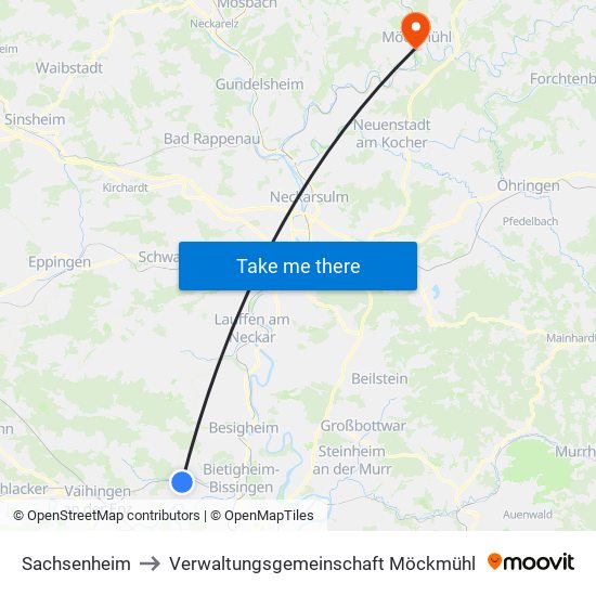 Sachsenheim to Verwaltungsgemeinschaft Möckmühl map