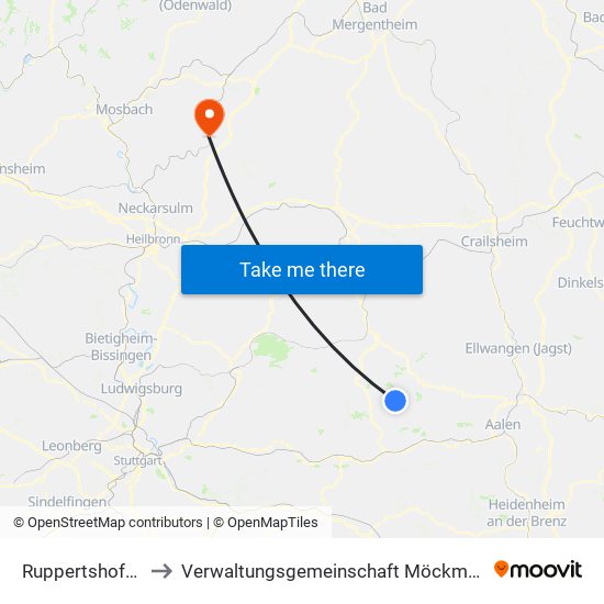 Ruppertshofen to Verwaltungsgemeinschaft Möckmühl map