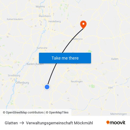 Glatten to Verwaltungsgemeinschaft Möckmühl map