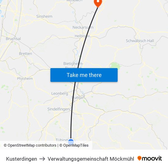 Kusterdingen to Verwaltungsgemeinschaft Möckmühl map