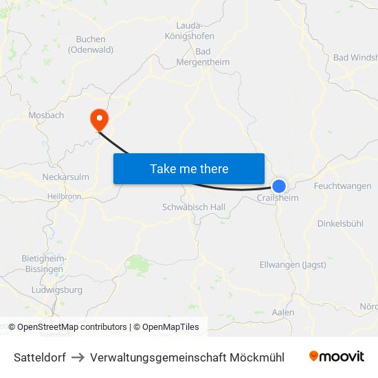 Satteldorf to Verwaltungsgemeinschaft Möckmühl map