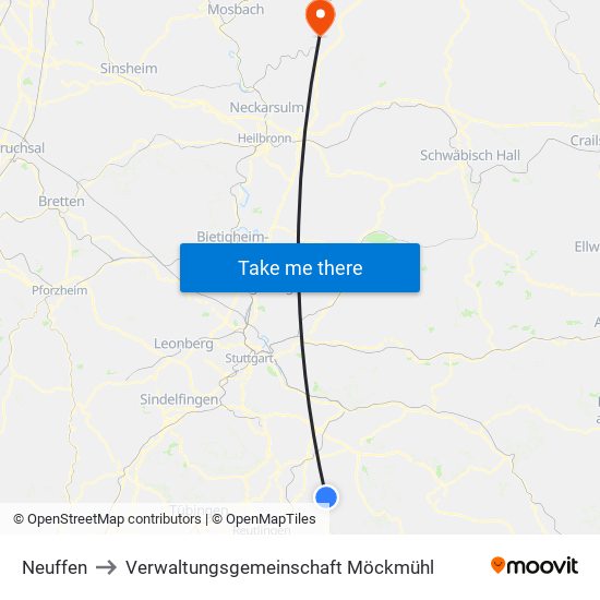 Neuffen to Verwaltungsgemeinschaft Möckmühl map