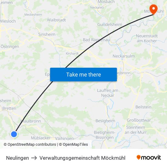 Neulingen to Verwaltungsgemeinschaft Möckmühl map