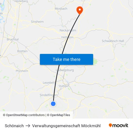 Schönaich to Verwaltungsgemeinschaft Möckmühl map