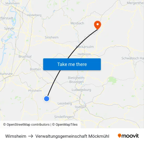 Wimsheim to Verwaltungsgemeinschaft Möckmühl map
