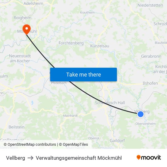 Vellberg to Verwaltungsgemeinschaft Möckmühl map