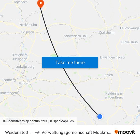 Weidenstetten to Verwaltungsgemeinschaft Möckmühl map