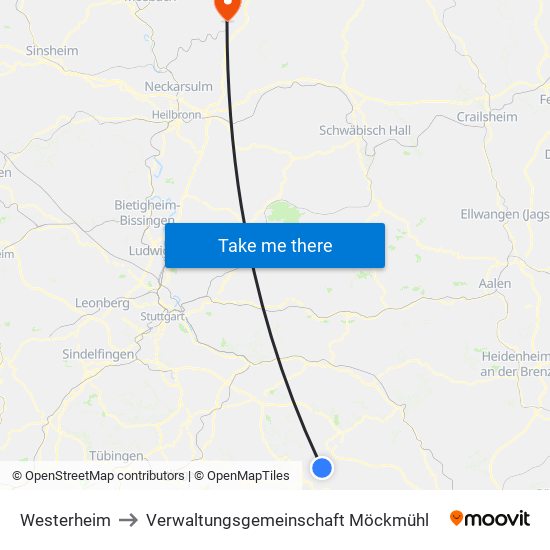 Westerheim to Verwaltungsgemeinschaft Möckmühl map