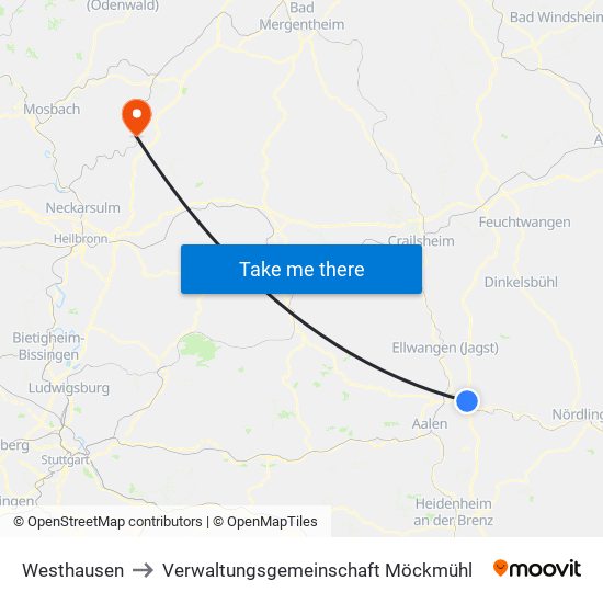 Westhausen to Verwaltungsgemeinschaft Möckmühl map