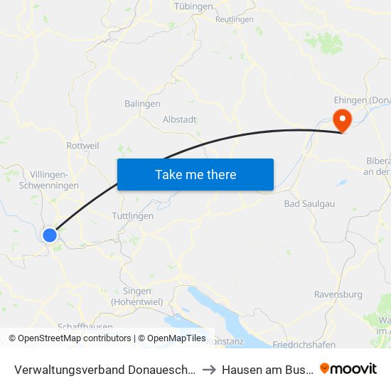 Verwaltungsverband Donaueschingen to Hausen am Bussen map