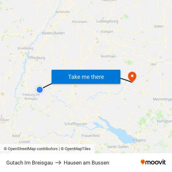Gutach Im Breisgau to Hausen am Bussen map