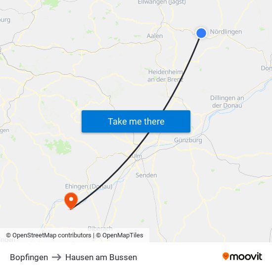 Bopfingen to Hausen am Bussen map